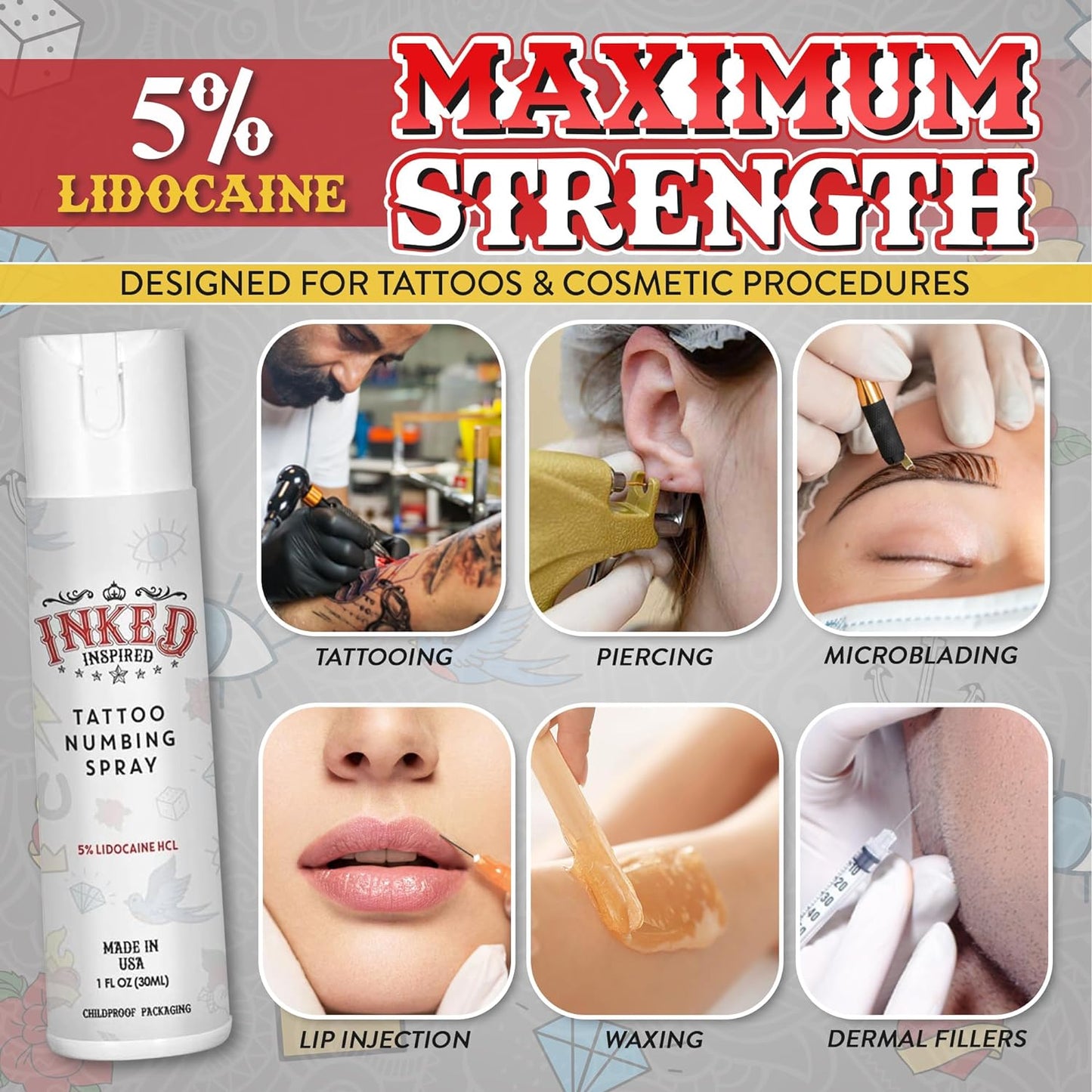 [3일특송] INKED Inspired Spray 30ml  타투크림 영구문신 마취크림 스프레이 1개 -미국내수용