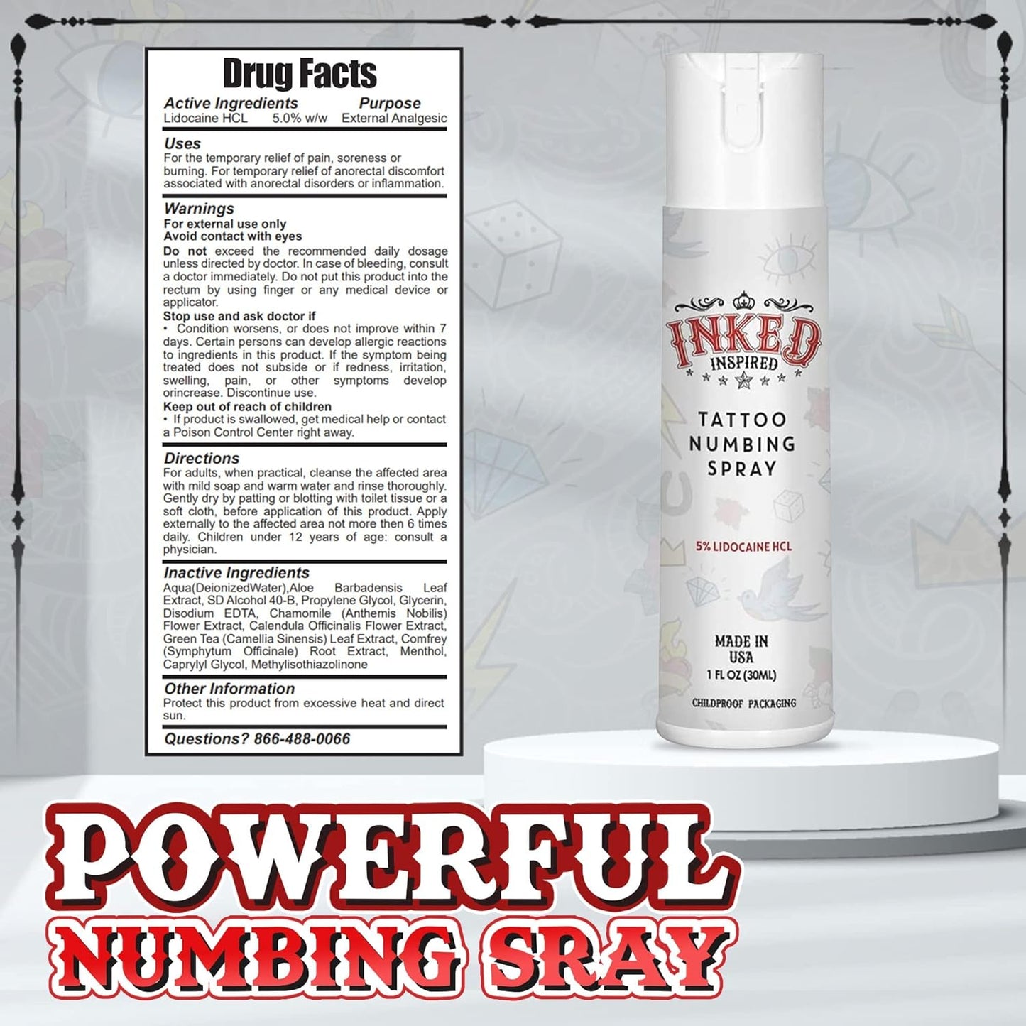 [3일특송] INKED Inspired Spray 30ml  타투크림 영구문신 마취크림 스프레이 1개 -미국내수용