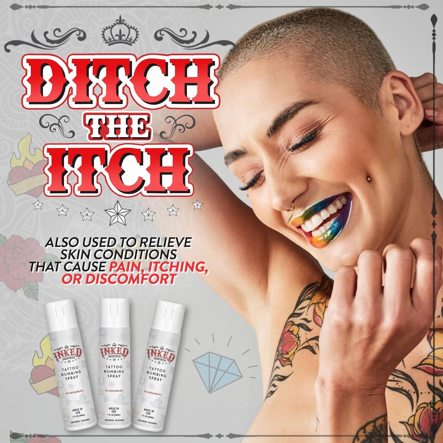 [3일특송] INKED Inspired Spray 30ml  타투크림 영구문신 마취크림 스프레이 1개 -미국내수용